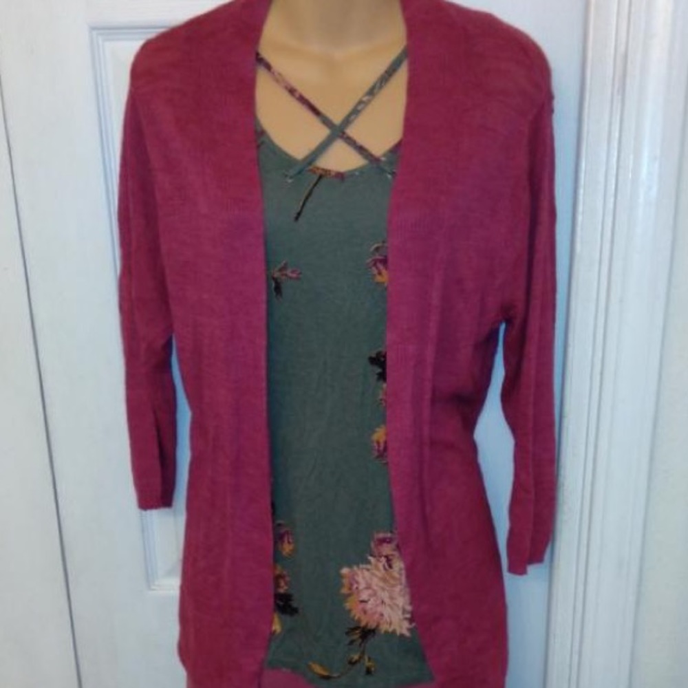 Olive w/ red floral criss cross top